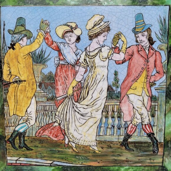 Antique Mintons China Works Tile The First Quadrille at Almacks London Regency - Picture 2 of 15